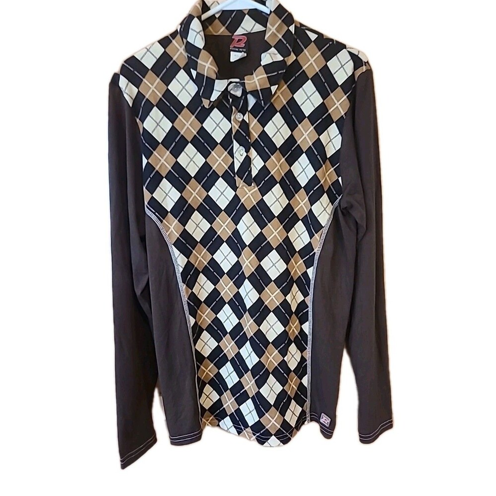 Pistol Pete Brand Long sleeve Argyle brown shirt RETRO LARGE Preppy Golf Men